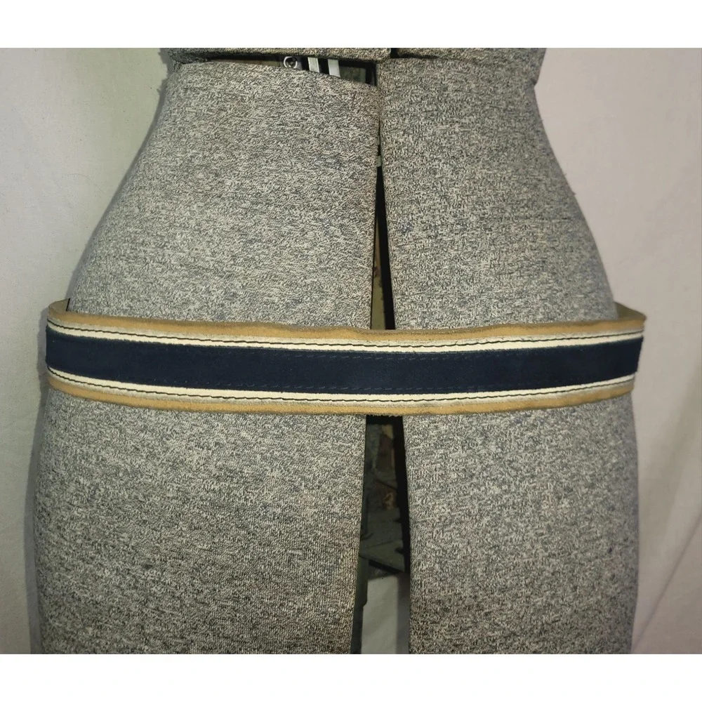 Vintage Canterbury Suede Split 36 Belt Navy Blue Tan S/M Classic Old Money - Picture 6 of 6